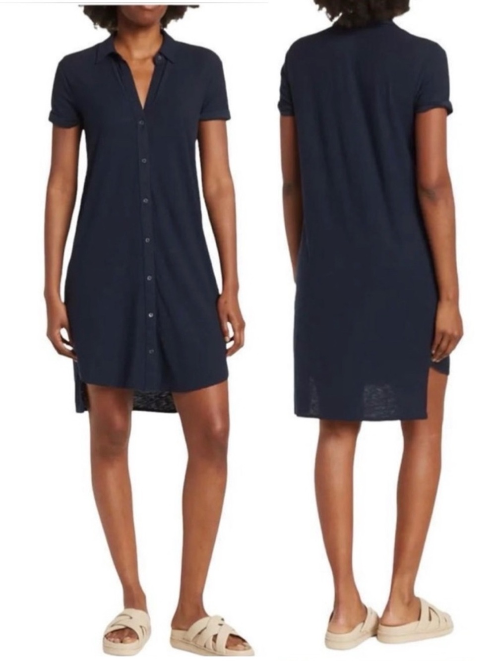 James Perse Standard Polo Collar Knit Button-Front Shirt Dress SZ 3 (L)